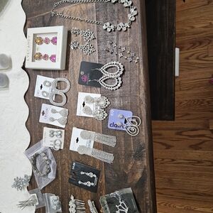 Assorted Silver-Tone Rhinestone Earrings & Necklaces